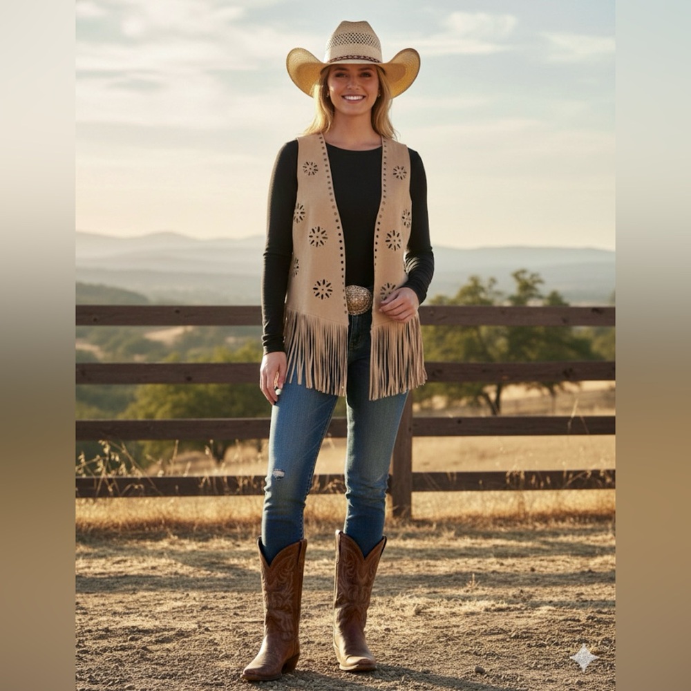 ARIAT - Fringe Vest with Cutout Design | Size: S/M | Color: Tan